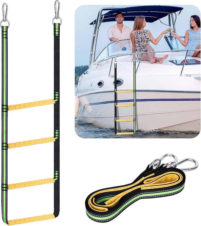 LFUTARI Boat Rope Ladder, 4 Step Heavy Duty 440lbs Strength Foldable Boarding Rope Ladder, Climbing Rope Ladder for Inflatable Boat, Pontoon Boat, Kayak, Motorboat, Sailboat, Canoeing - Image 1
